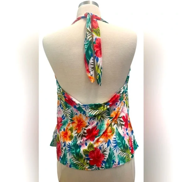 TIME AND TRU 🌺SWIM TOP Tropical Floral Halter Top - Picture 6 of 6